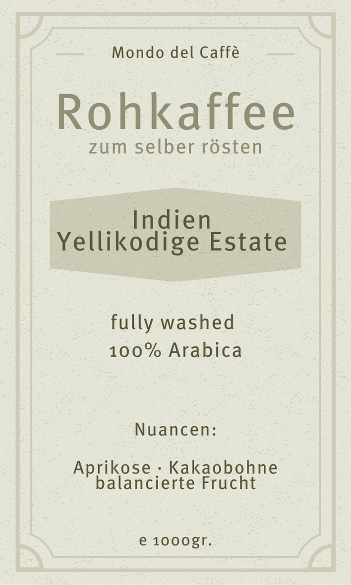 Rohkaffee Indien Yellikodige Estate Arabica Bio Demeter